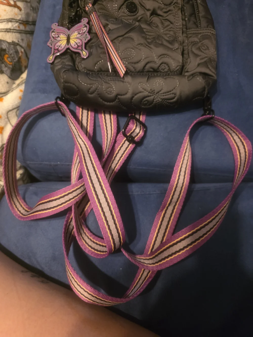 Kipling Anna SUI GREY Quilted Mini Backpack with PURPLE Accent Straps